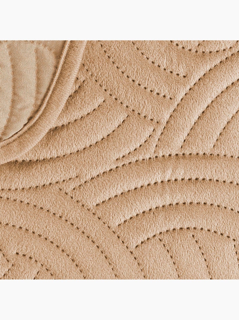 Copriletto trapuntato in velluto 3 pezzi + due federe Beige conchiglia - Kiabi