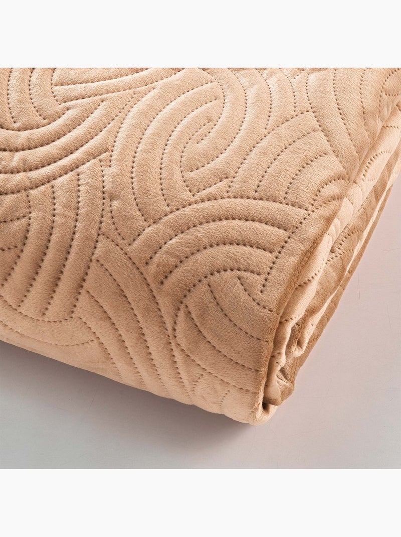 Copriletto trapuntato in velluto 3 pezzi + due federe Beige conchiglia - Kiabi