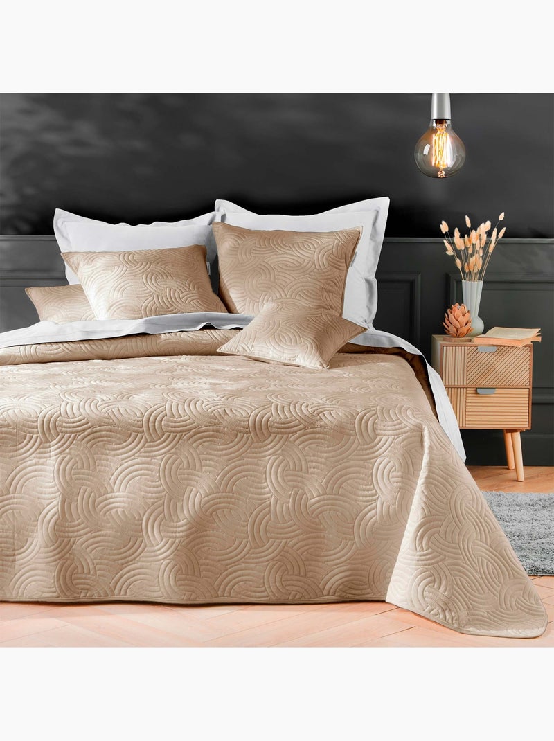 Copriletto trapuntato in velluto 3 pezzi + due federe Beige conchiglia - Kiabi