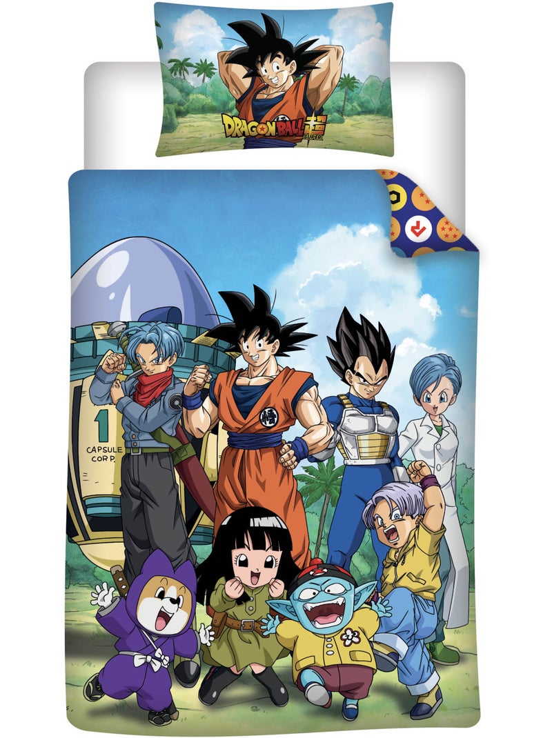 Copripiumino Dragon Ball 140x200cm + Federa 65x65cm – Goku Vegeta – Policotone – Licenza Ufficiale Beige/Verde/Blu - Kiabi