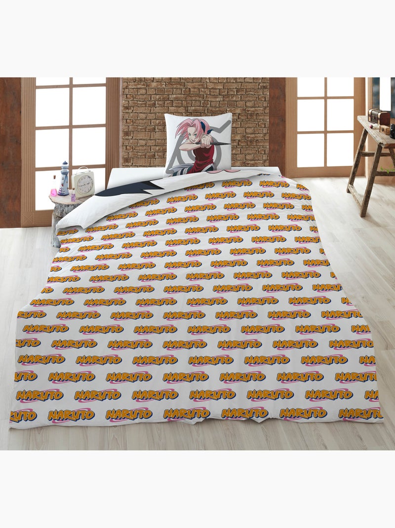 Copripiumino Naruto Classico 140x200cm + Federa 65x65cm – Team 7 Naruto Sakura Sasuke – Policotone Beige/Bianco - Kiabi