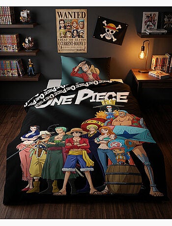 Copripiumino One Piece 140x200cm + Federa 65x65cm – Ciurma di Cappello di Paglia – Policotone – Lice