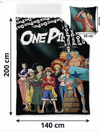 Copripiumino One Piece 140x200cm + Federa 65x65cm – Ciurma di Cappello di Paglia – Policotone – Lice