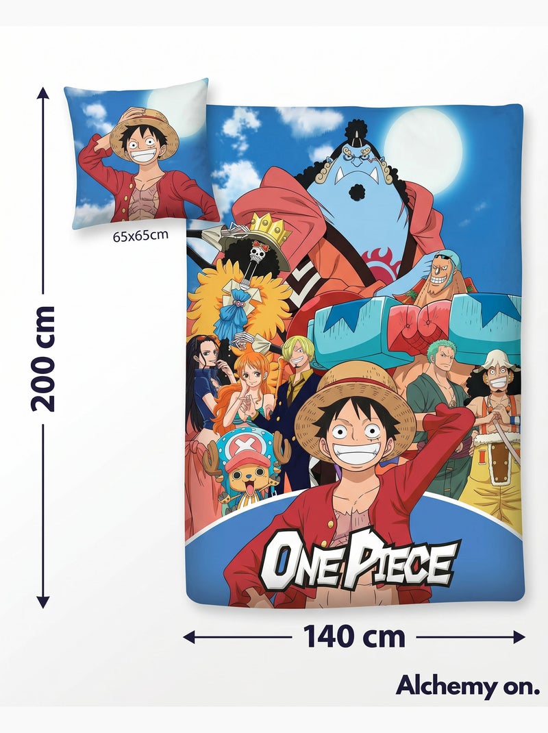 Copripiumino One Piece Ciurma 140x200cm + Federa 65x65cm – Luffy Zoro Nami – Policotone – Licenza Uf Nero Beige Blu - Kiabi