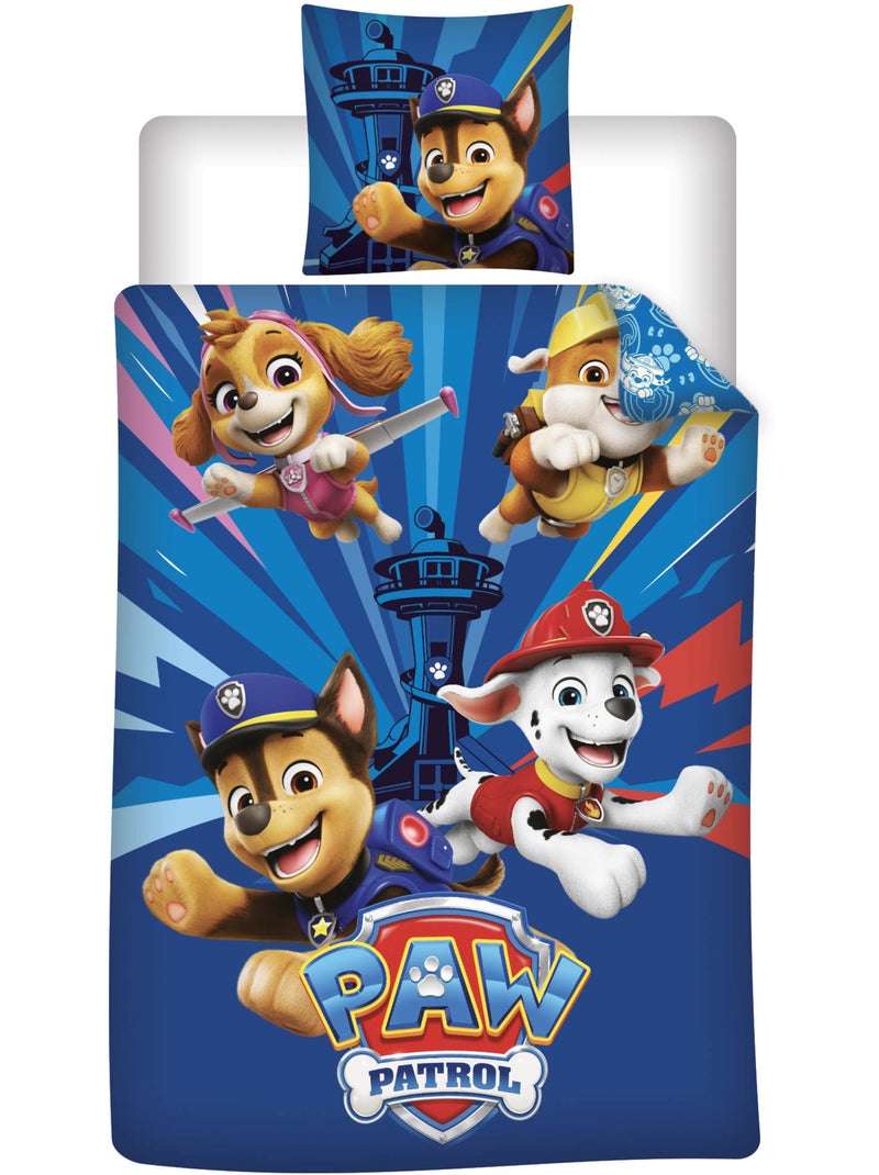Copripiumino Paw Patrol 140x200cm + Federa 65x65cm – Chase Marshall Skye – Policotone – Licenza Uffi Nero Bordeaux Blu - Kiabi
