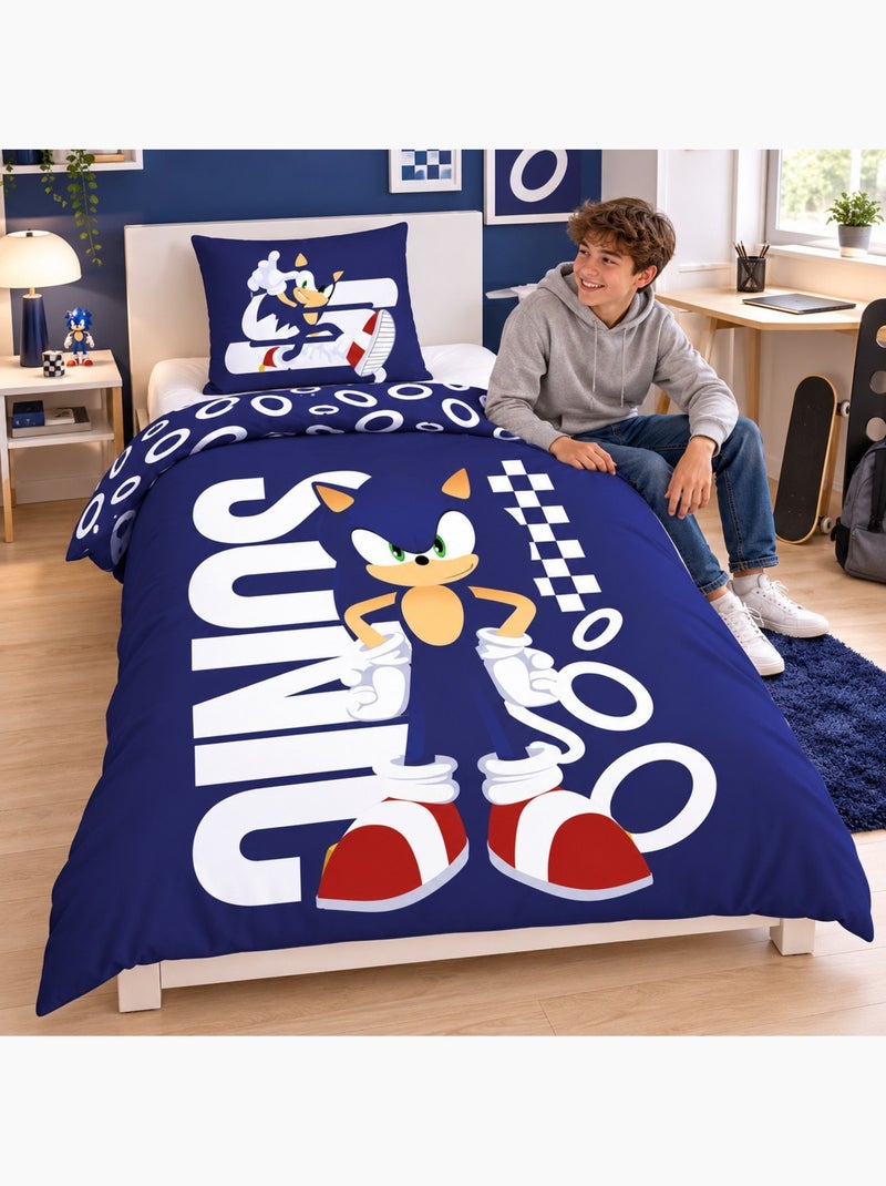 Copripiumino policotone sonic the hedgehog licenza ufficiale sega 140x200cm + federa 65x65cm Nero Blu - Kiabi