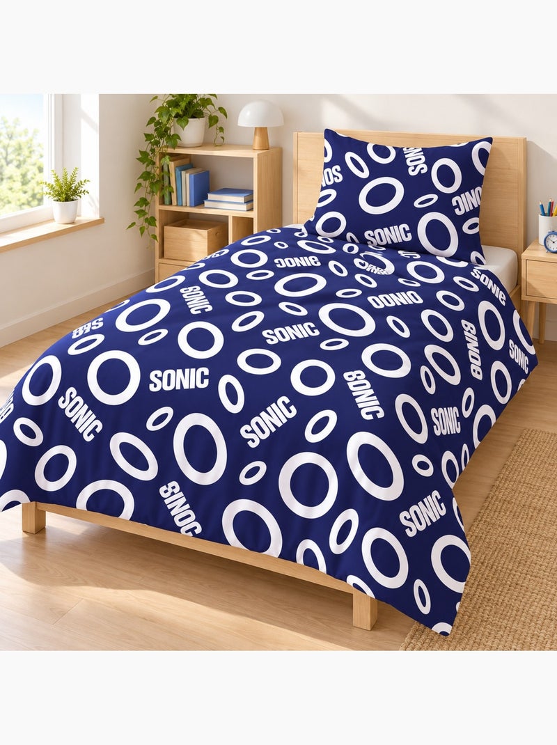 Copripiumino policotone sonic the hedgehog licenza ufficiale sega 140x200cm + federa 65x65cm Nero Blu - Kiabi