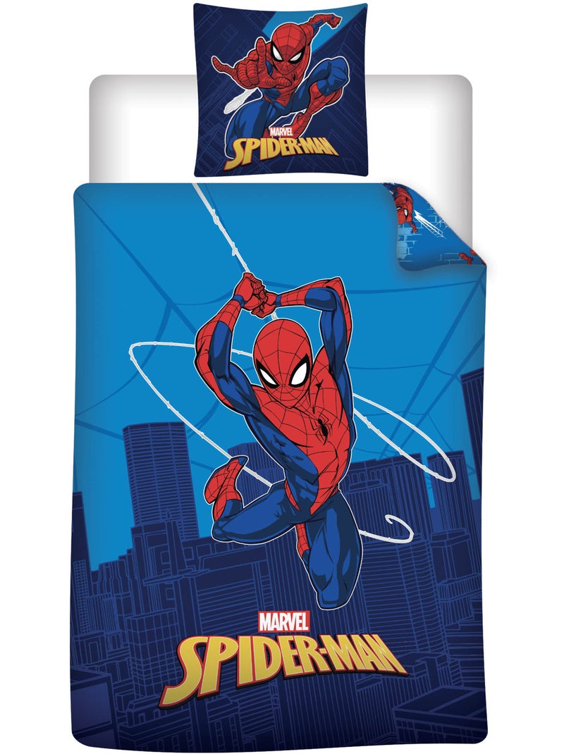 Copripiumino policotone spider-man licenza ufficiale marvel 140x200cm + federa 65x65cm Nero Blu - Kiabi