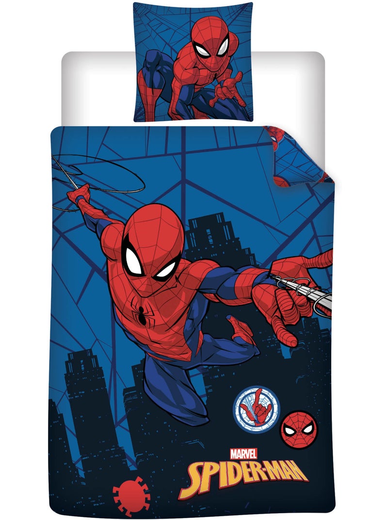 Copripiumino Spider-Man Marvel 140x200cm + Federa 65x65cm – Azione New York – Policotone – Licenza U Nero Blu - Kiabi
