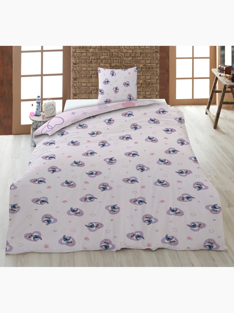 Copripiumino stitch e angel love licenza ufficiale disney 220x240cm + federe 65x65cm Beige/Rosa - Kiabi
