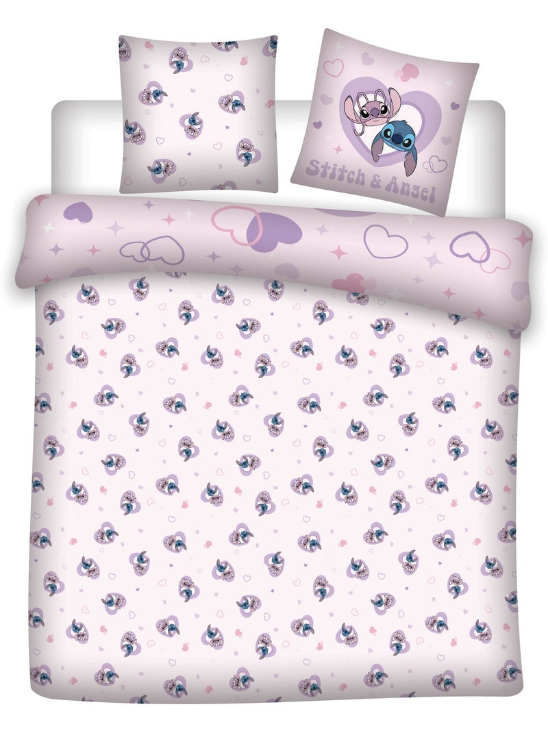 Copripiumino stitch e angel love licenza ufficiale disney 220x240cm + federe 65x65cm Beige/Rosa - Kiabi