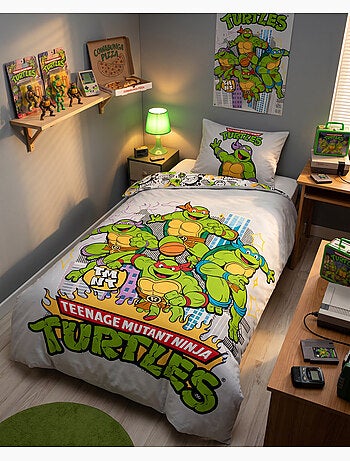 Copripiumino Tartarughe Ninja TMNT 140x200cm + Federa 65x65cm – 4 Tartarughe New York – Policotone –