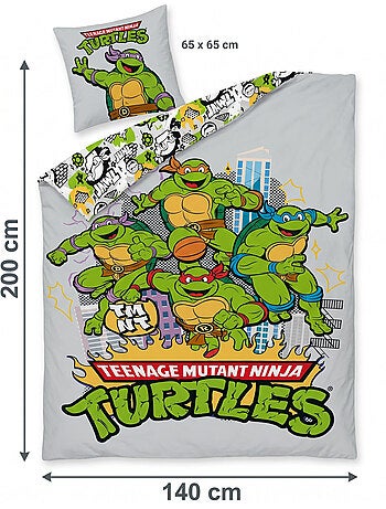 Copripiumino Tartarughe Ninja TMNT 140x200cm + Federa 65x65cm – 4 Tartarughe New York – Policotone –