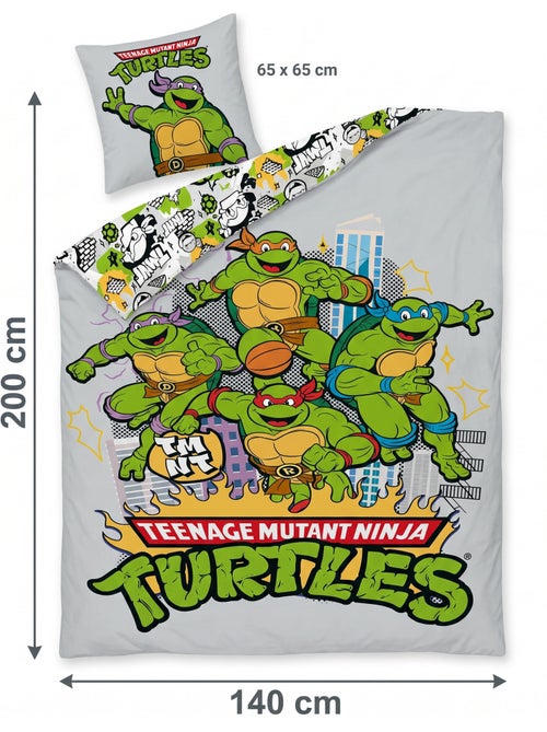 Copripiumino Tartarughe Ninja TMNT 140x200cm + Federa 65x65cm – 4 Tartarughe New York – Policotone – - Kiabi Copripiumino Tartarughe Ninja TMNT 140x200cm + Federa 65x65cm – 4 Tartarughe New York – Policotone – - Kiabi