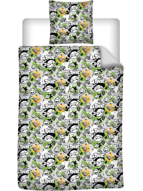 Copripiumino Tartarughe Ninja TMNT 140x200cm + Federa 65x65cm – 4 Tartarughe New York – Policotone – - Kiabi Copripiumino Tartarughe Ninja TMNT 140x200cm + Federa 65x65cm – 4 Tartarughe New York – Policotone – - Kiabi