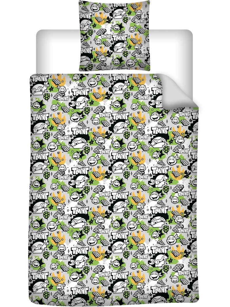 Copripiumino Tartarughe Ninja TMNT 140x200cm + Federa 65x65cm – 4 Tartarughe New York – Policotone – Beige grigio - Kiabi
