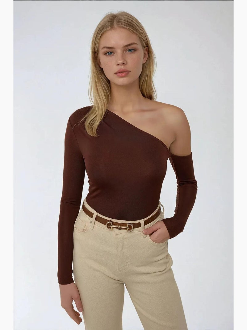 Corpo drappeggiato con colletto asimmetrico hiccup Marrone - Kiabi