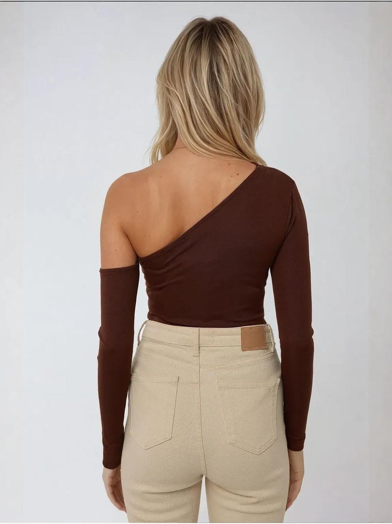 Corpo drappeggiato con colletto asimmetrico Marrone - Kiabi