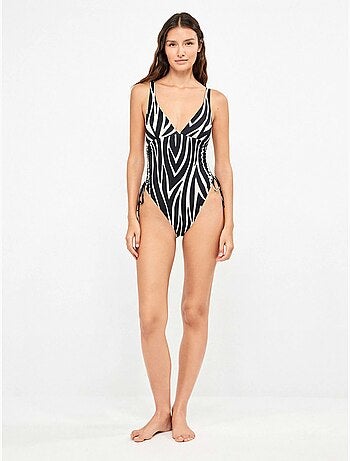 Costume con scollo profondo stampa animalier zebra