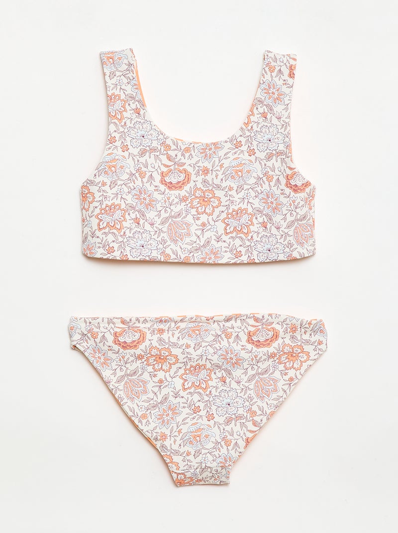 Costume da bagno a fiori reversibile - 2 pezzi Bianco - Kiabi