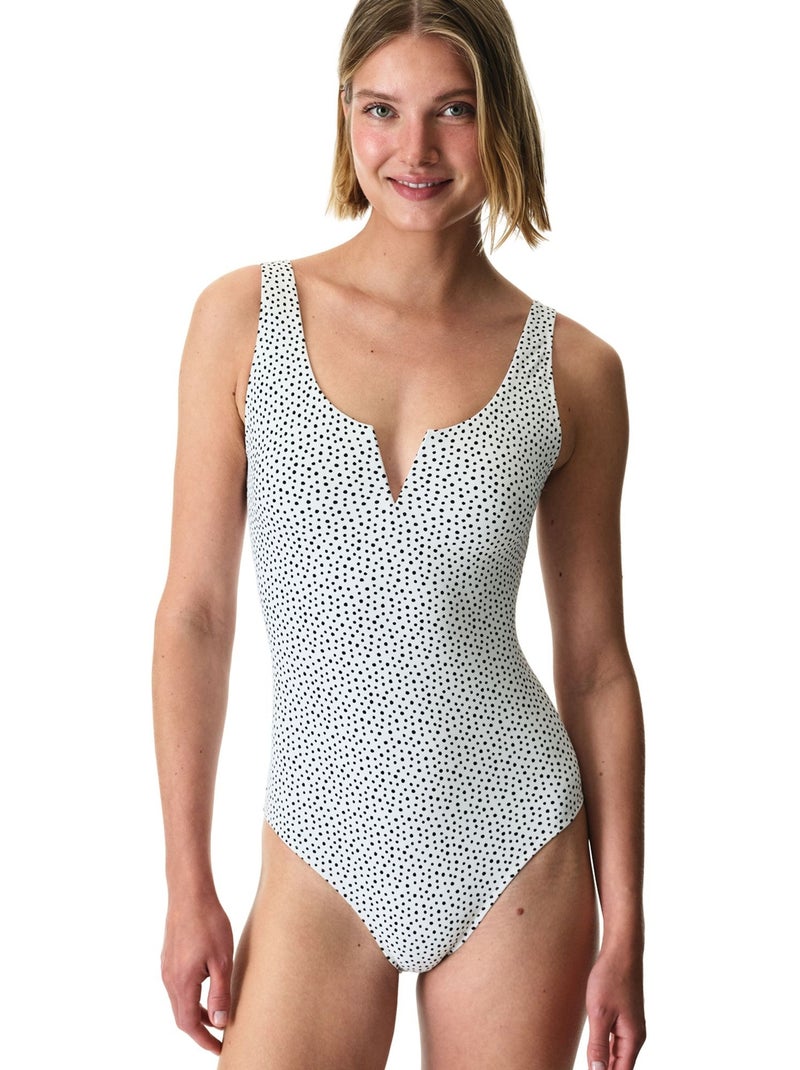Costume da bagno a pois con scollo a v e ferretto penti Bianco sporco - Kiabi