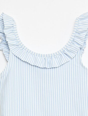 Costume da bagno a righe con volant elasticizzato