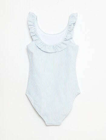 Costume da bagno a righe con volant elasticizzato