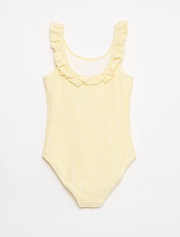 Costume da bagno a righe con volant elasticizzato
