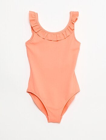 Costume da bagno a tinta unita con volant