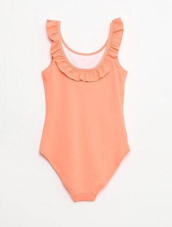 Costume da bagno a tinta unita con volant