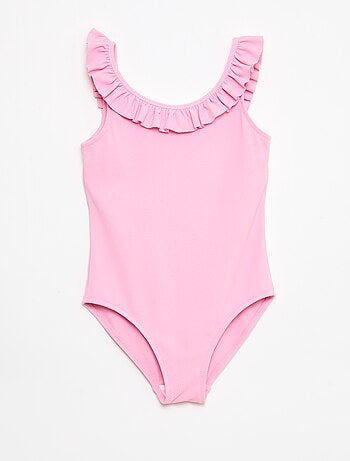 Costume da bagno a tinta unita con volant