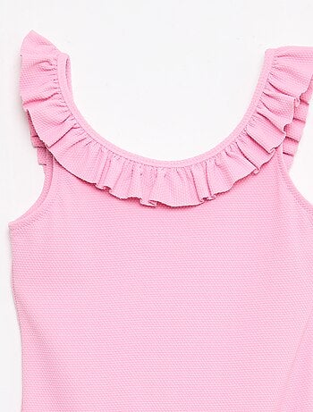 Costume da bagno a tinta unita con volant