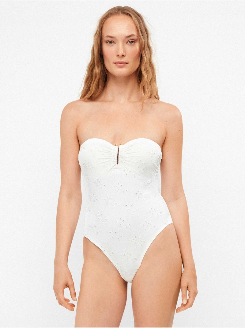 Costume da bagno bandeau in tessuto ricamato Bianco - Kiabi