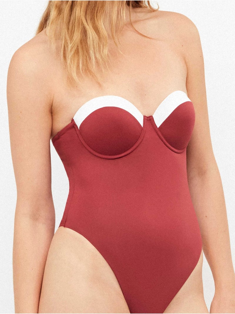 Costume da bagno bicolore con cerchio Bordeaux - Kiabi