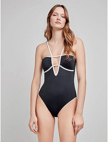 Costume da bagno bicolore con scollo a fascia
