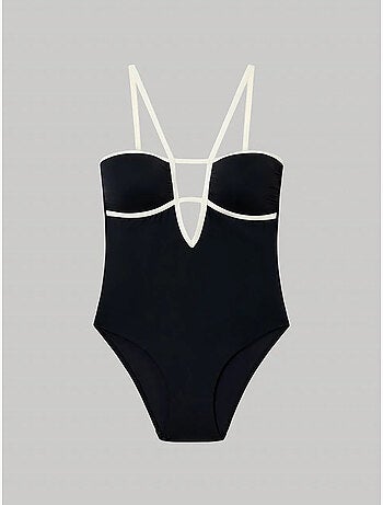 Costume da bagno bicolore con scollo a fascia