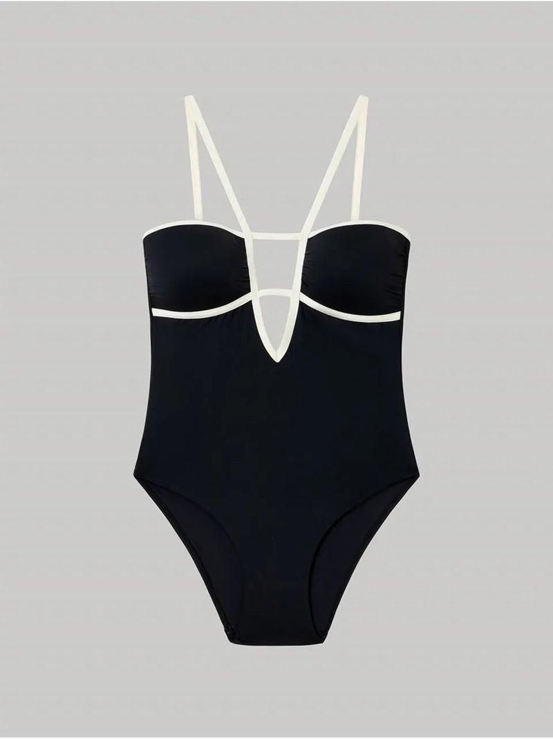 Costume da bagno bicolore con scollo a fascia Nero - Kiabi