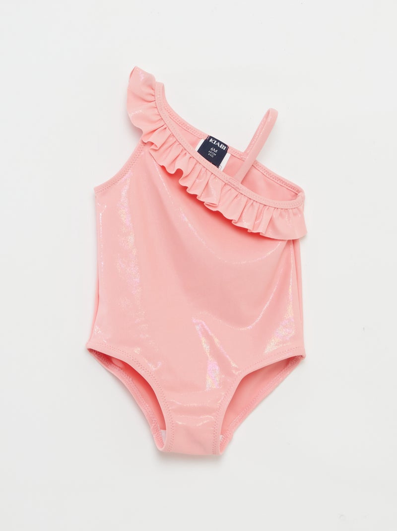 Costume da bagno collo asimmetrico con volant ROSA - Kiabi