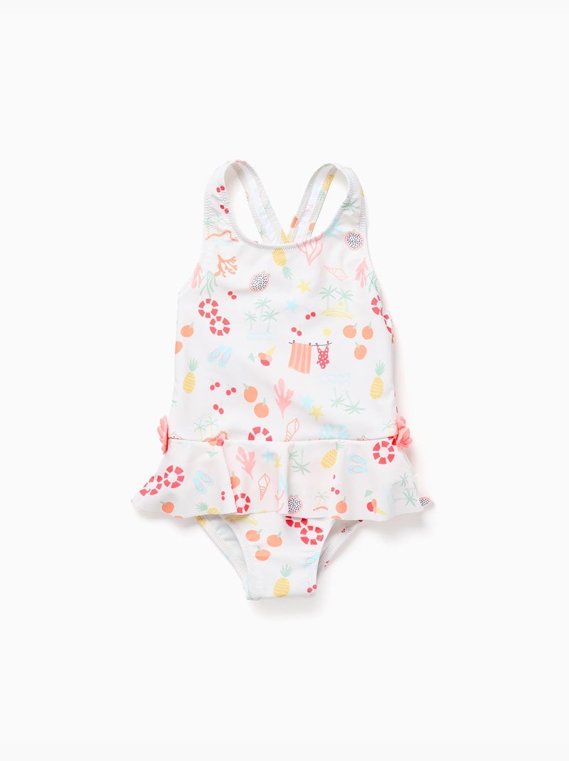 Costume da bagno con motivo da spiaggia e fodera Bianco - Kiabi