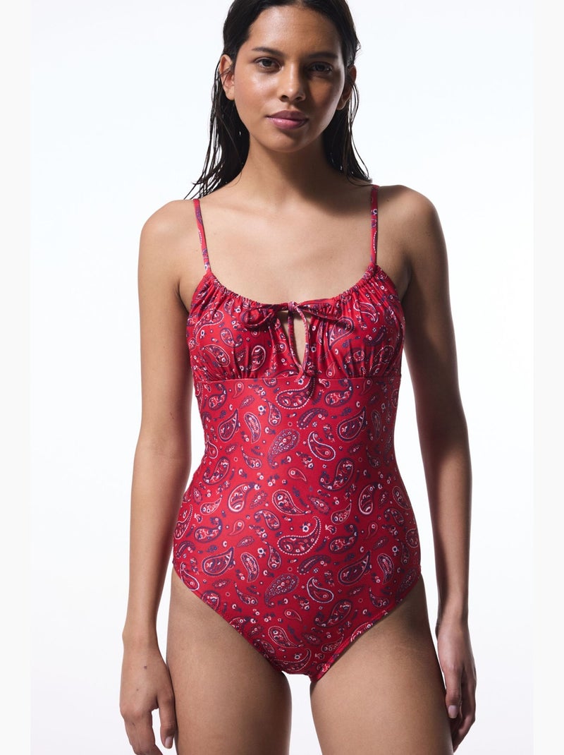 Costume da bagno con motivo etnico e bandana penti Rosso - Kiabi
