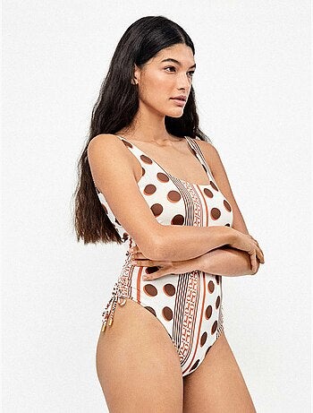 Costume da bagno con scollo quadrato con stampa geometrica