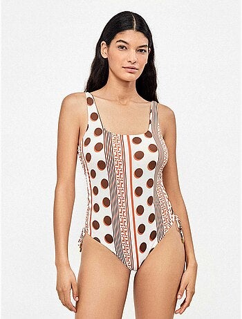 Costume da bagno con scollo quadrato con stampa geometrica