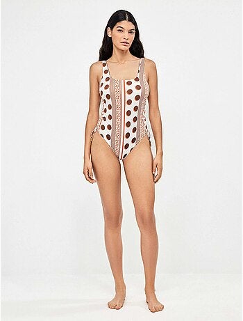 Costume da bagno con scollo quadrato con stampa geometrica