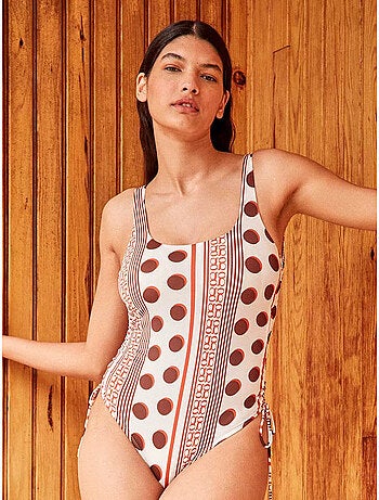Costume da bagno con scollo quadrato con stampa geometrica