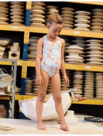 Costume da bagno con stampa colorata e spalline incrociatee