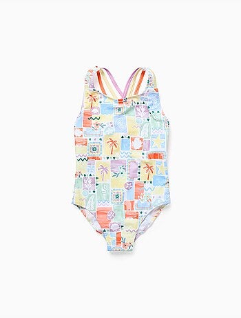 Costume da bagno con stampa colorata e spalline incrociatee