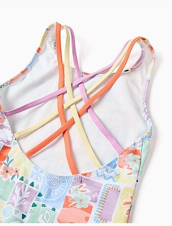Costume da bagno con stampa colorata e spalline incrociatee