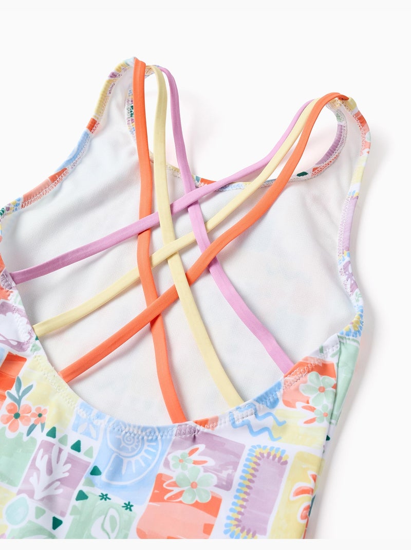 Costume da bagno con stampa colorata e spalline incrociatee Bianco - Kiabi