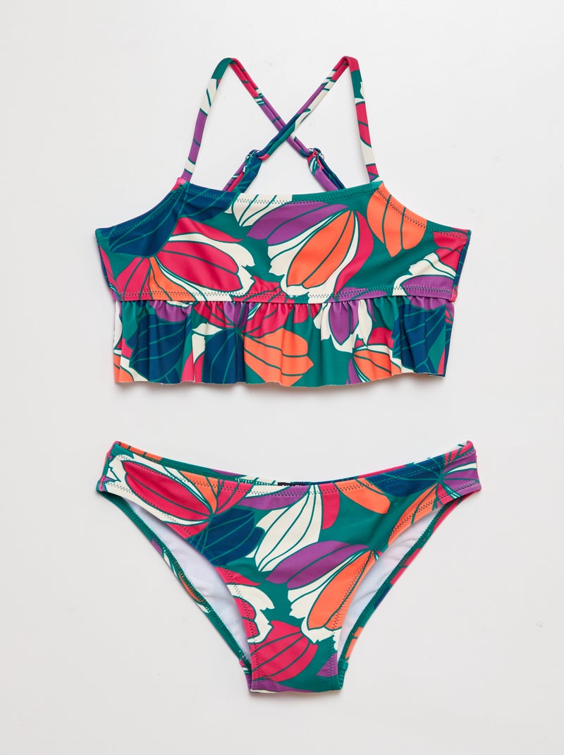 Costume da bagno con stampa e volant - 2 pezzi VERDE - Kiabi