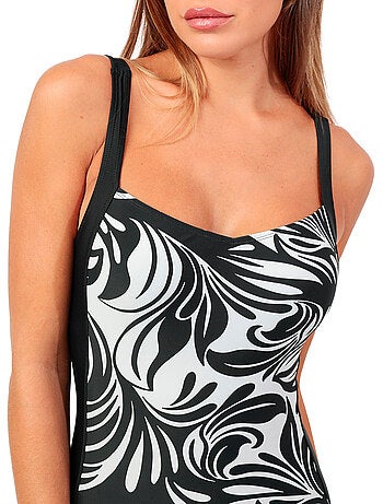 Costume da bagno curvy snellente da donna ADMAS con fasce, nero e bianco